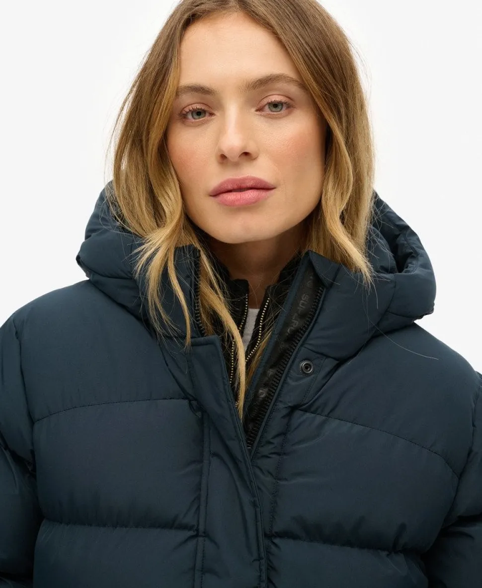 Hooded Sports Puffer Mid Length Jacket