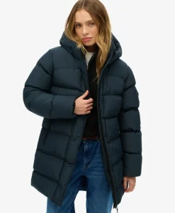 Hooded Sports Puffer Mid Length Jacket