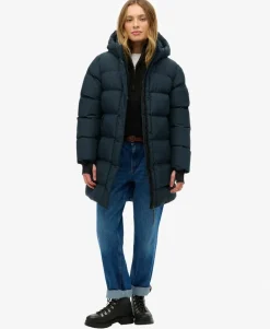 Hooded Sports Puffer Mid Length Jacket