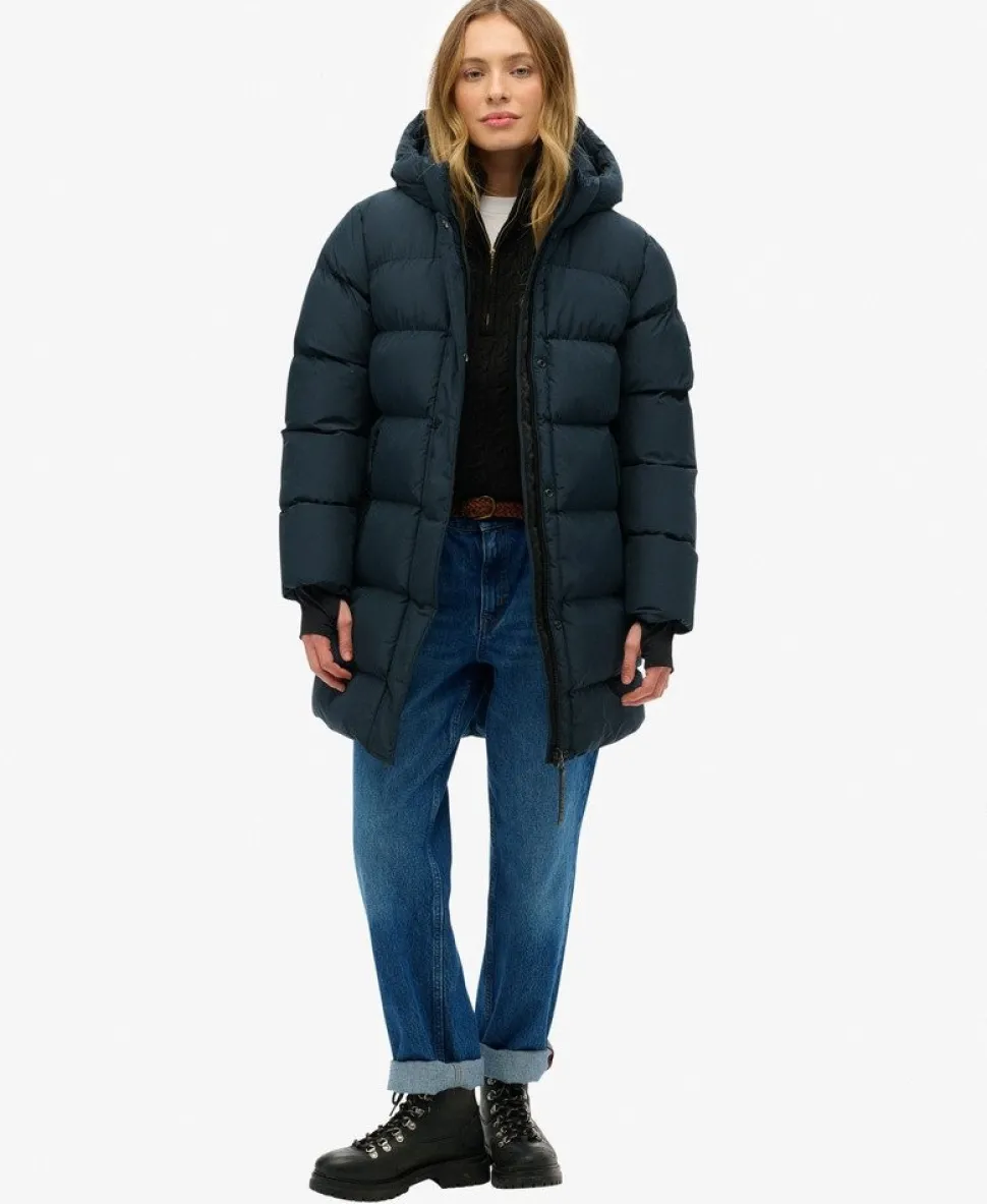 Hooded Sports Puffer Mid Length Jacket