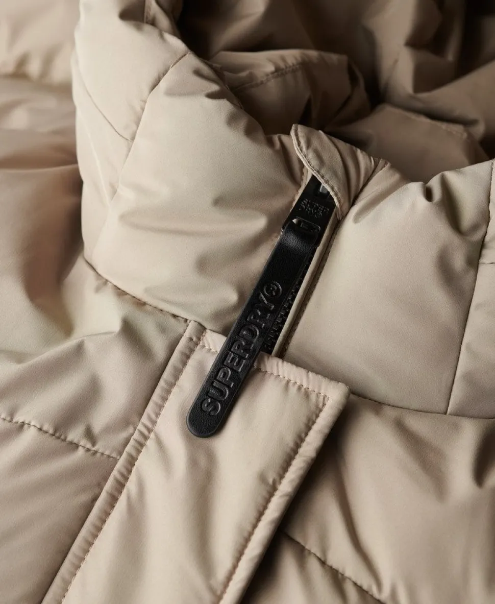 Hooded Sports Puffer Mid Length Jacket