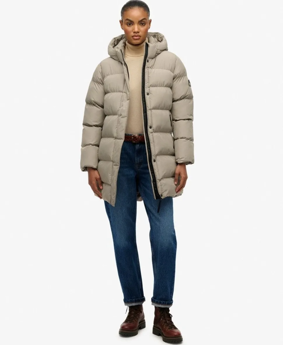 Hooded Sports Puffer Mid Length Jacket