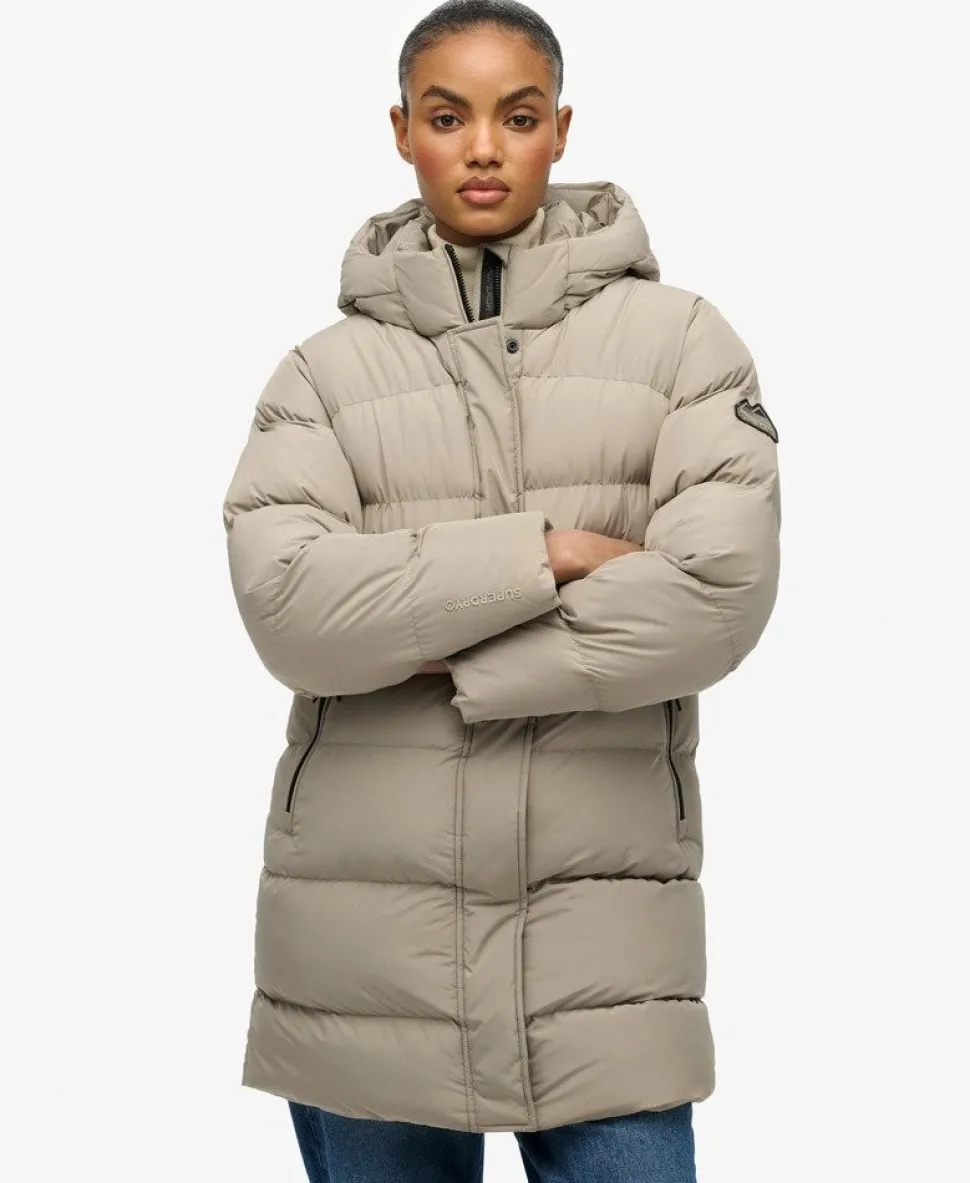 Hooded Sports Puffer Mid Length Jacket