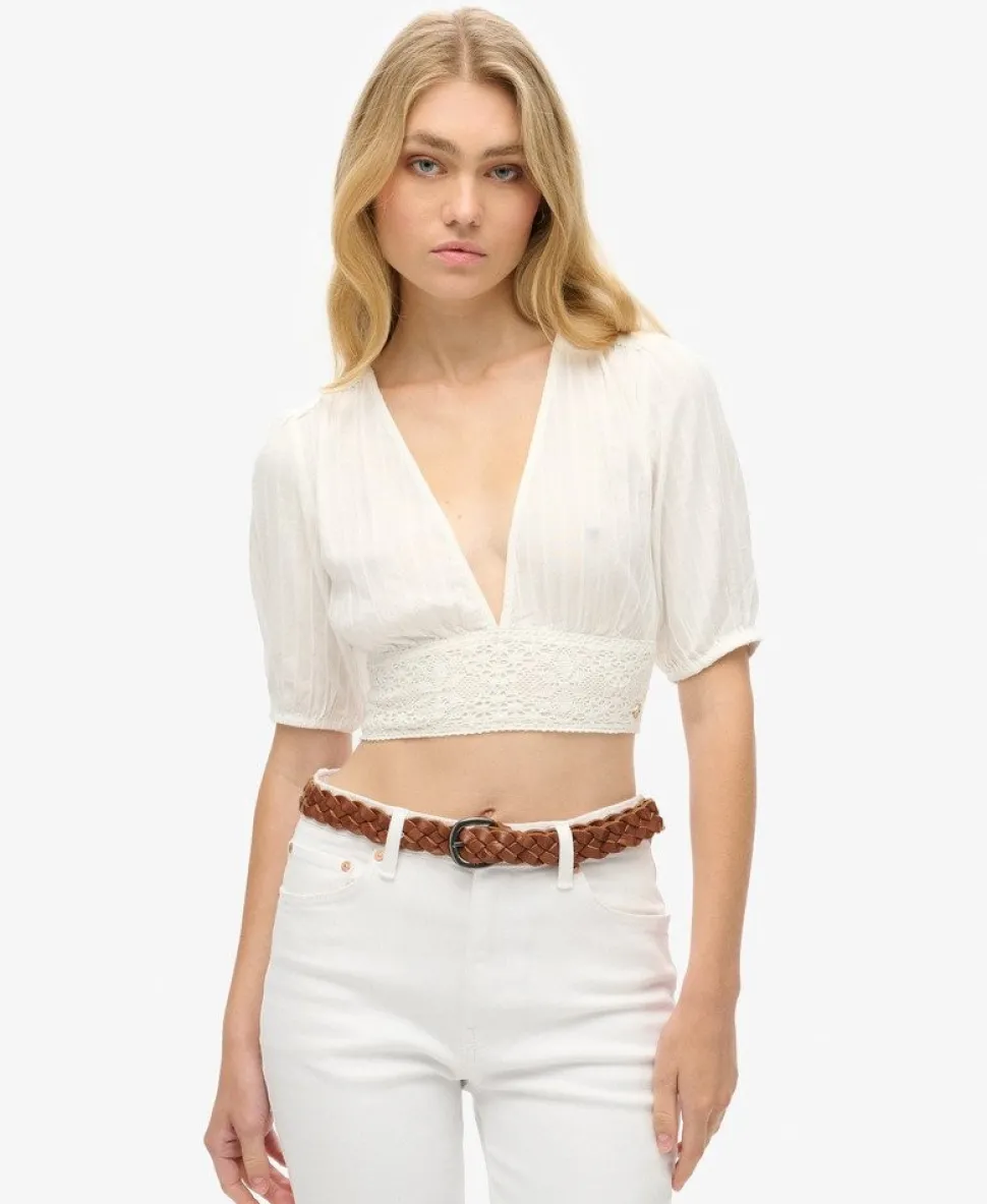 Ibiza Short Sleeve Lace Trim Top