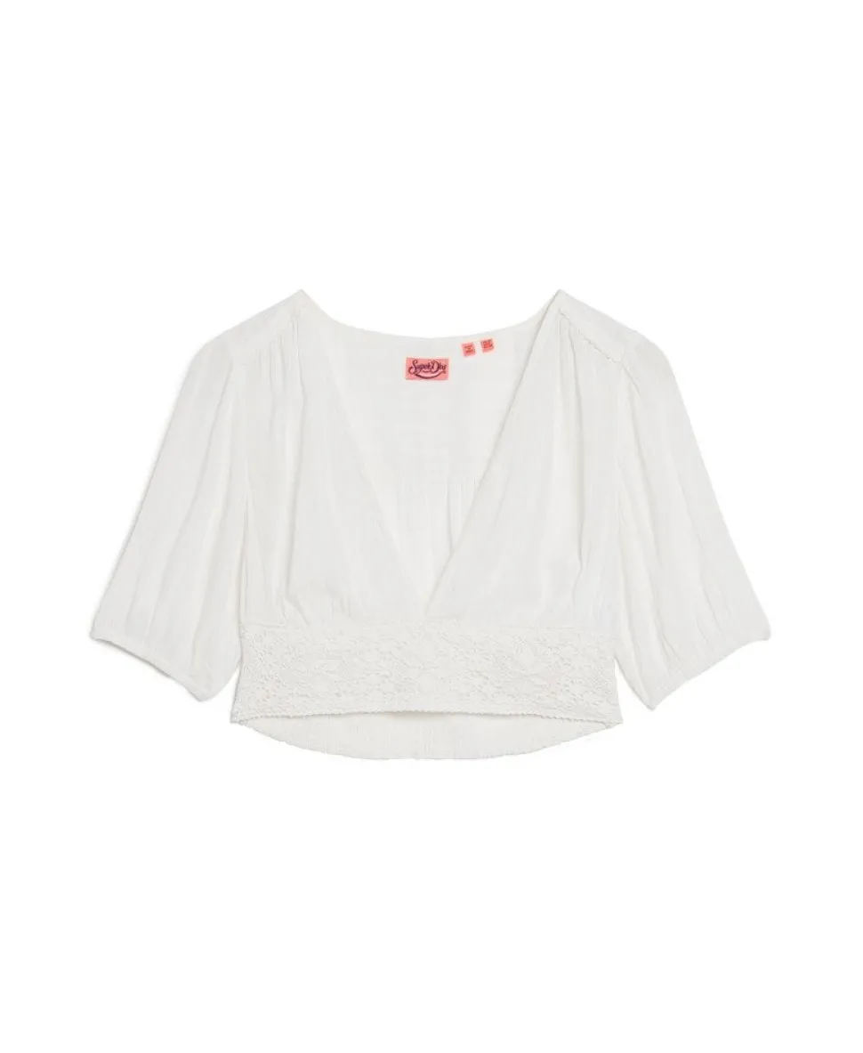 Ibiza Short Sleeve Lace Trim Top