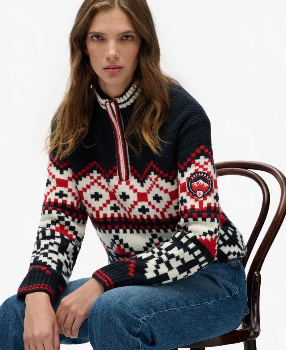 Intarsia Half Zip Jumper