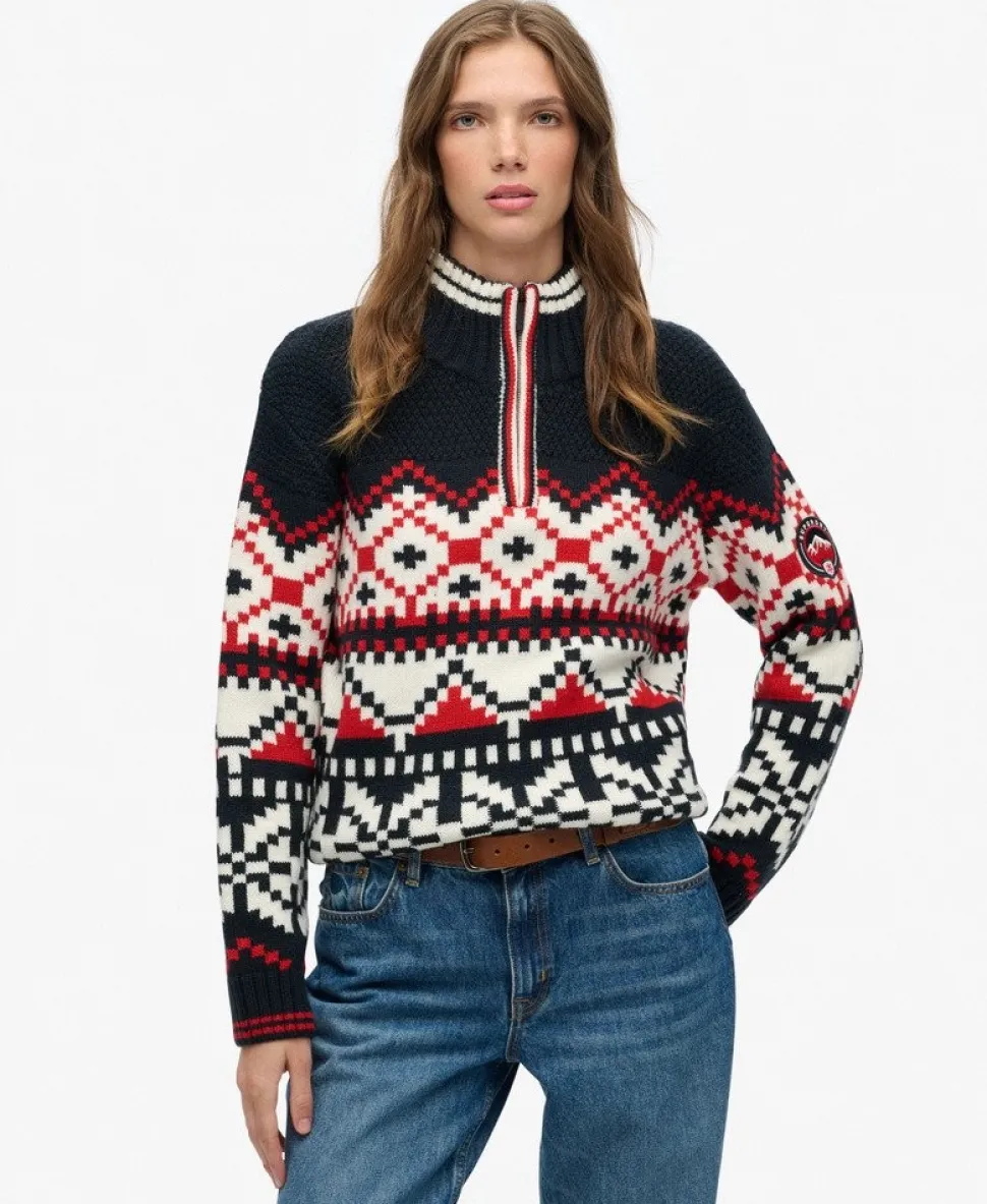 Intarsia Half Zip Jumper
