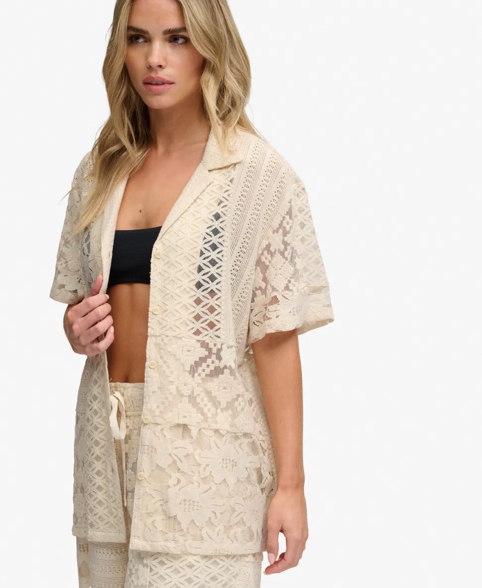 Lace Patchwork Beach Resort Shirt