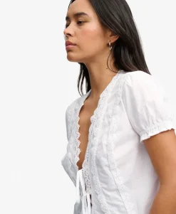 Lace Trim Tie Blouse