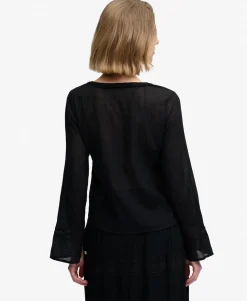 Long Sleeve Lace Tie Front Top