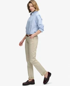 Mid Rise Slim Sateen Pants