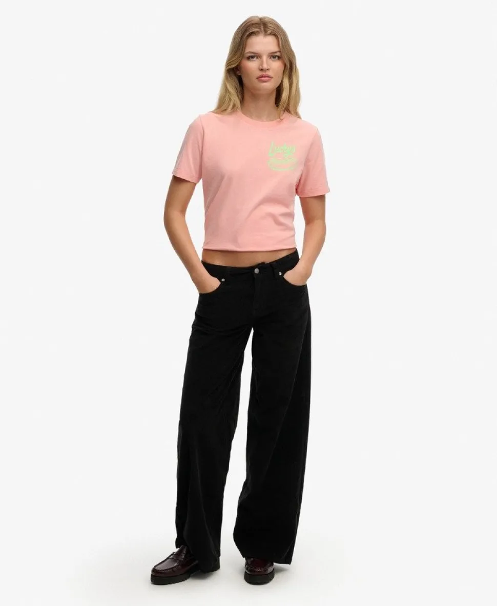 Mid Waist Baggy Mini Cord Pants