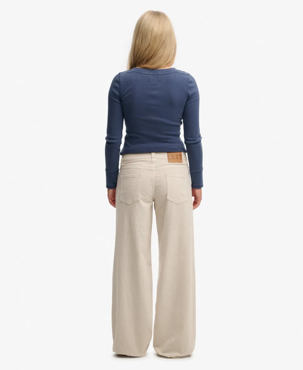 Mid Waist Baggy Mini Cord Pants