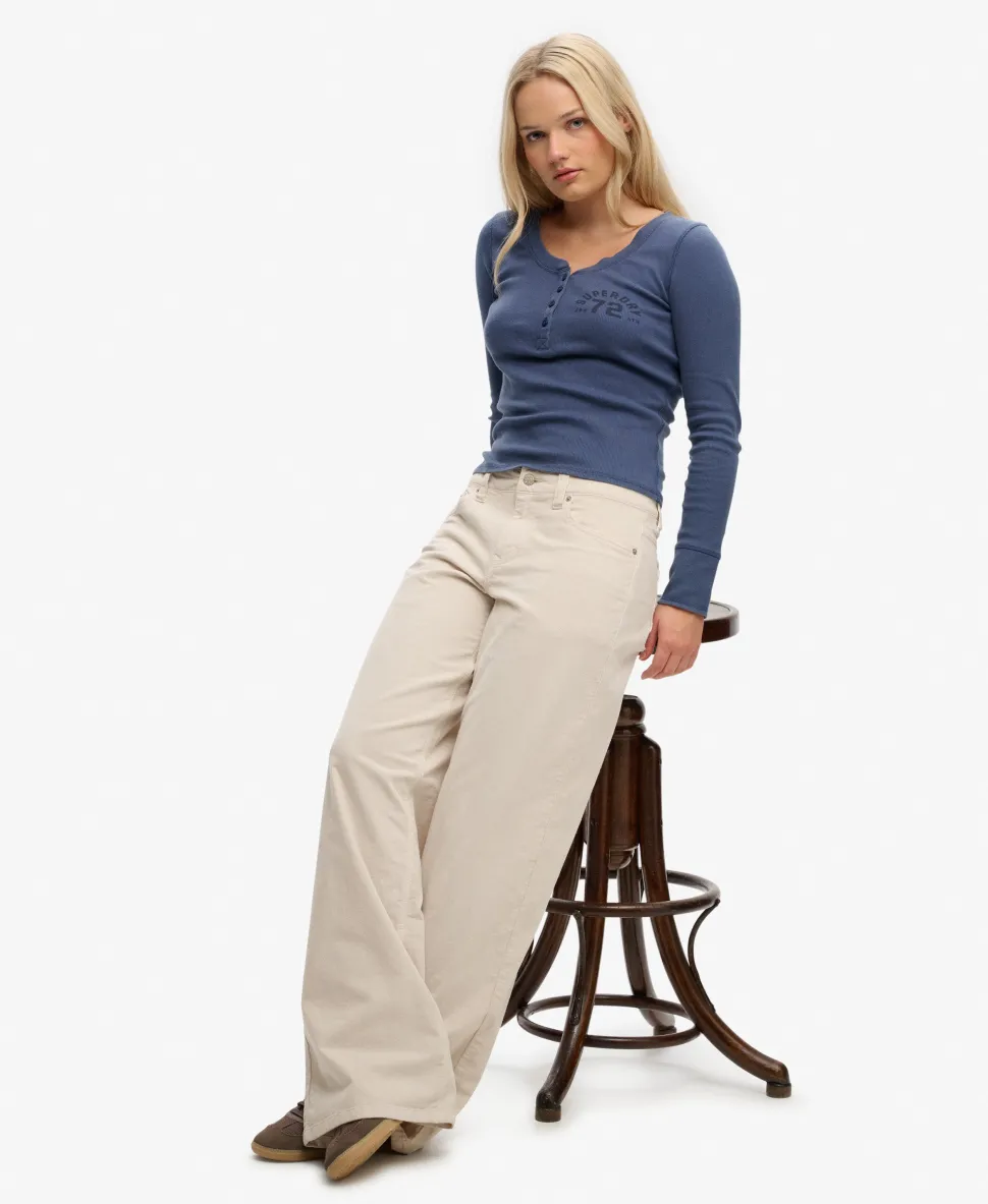 Mid Waist Baggy Mini Cord Pants