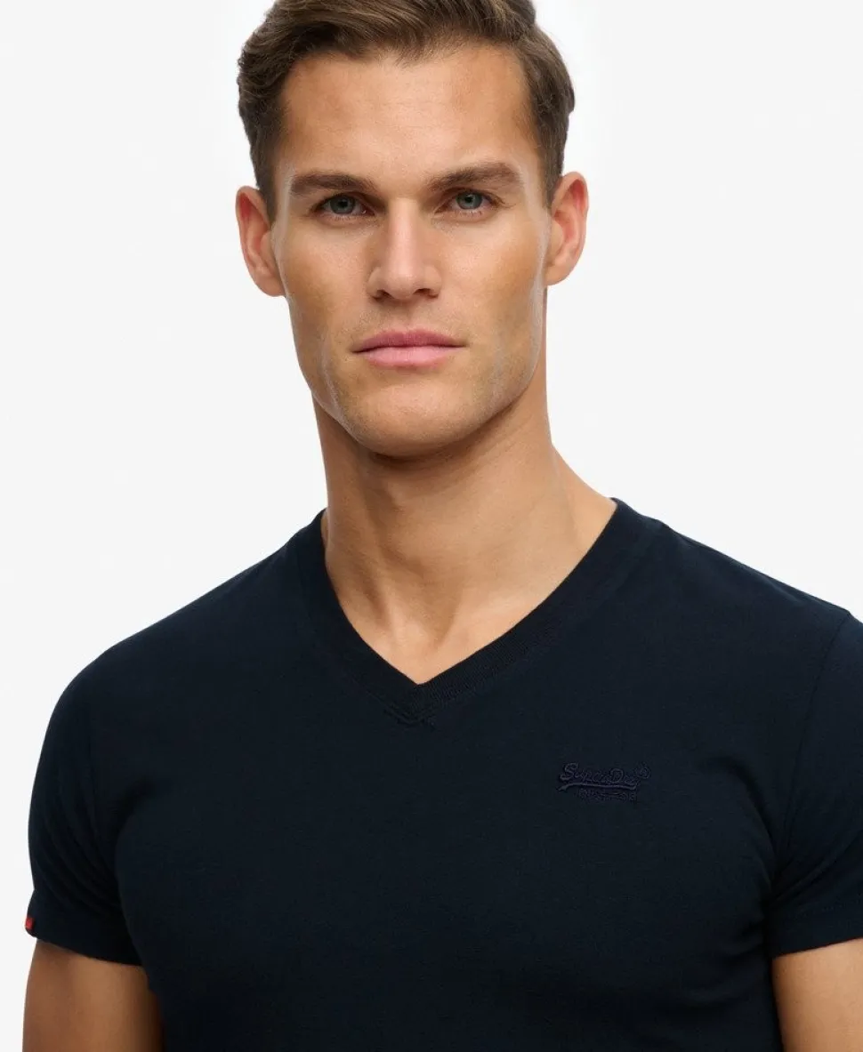 Organic Cotton Embroidered Logo V Neck T-Shirt