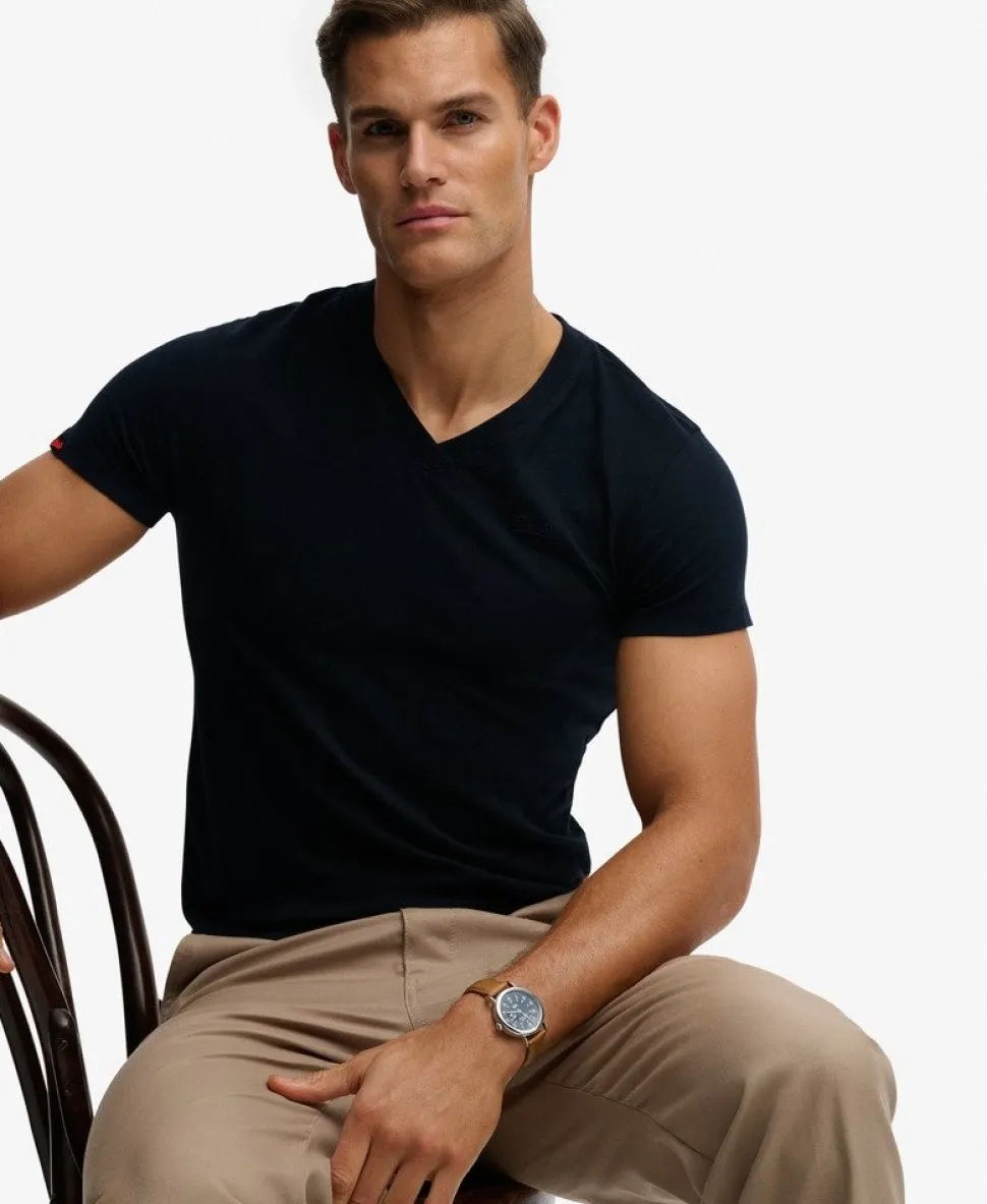 Organic Cotton Embroidered Logo V Neck T-Shirt