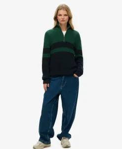 Oversized Cotton Classic Stripe Half-Zip Jumper