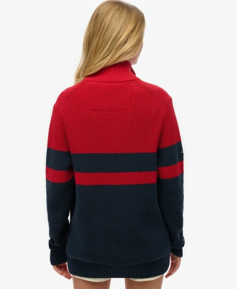 Oversized Cotton Classic Stripe Half-Zip Jumper