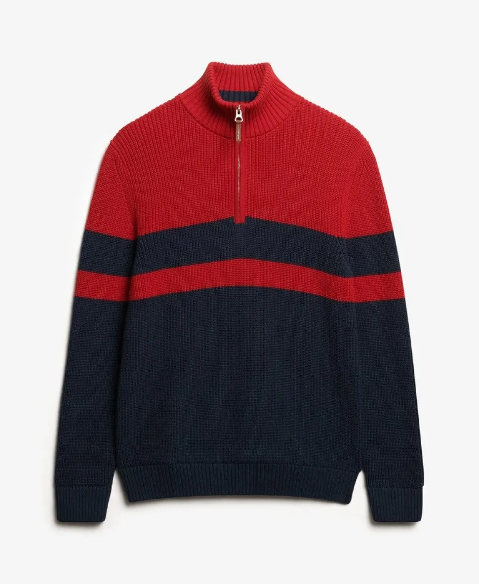 Oversized Cotton Classic Stripe Half-Zip Jumper