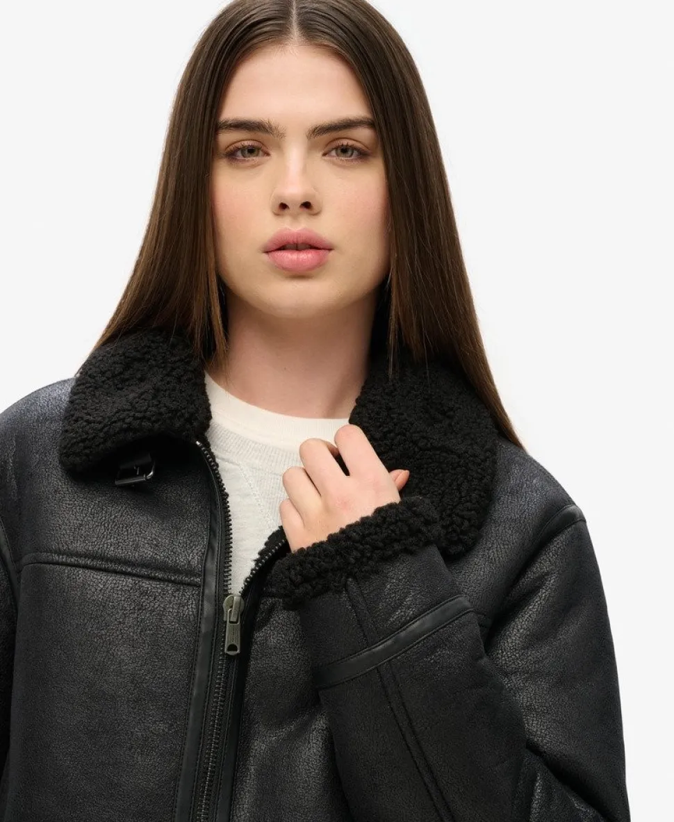 Oversized Faux Shearling Aviator Jacket