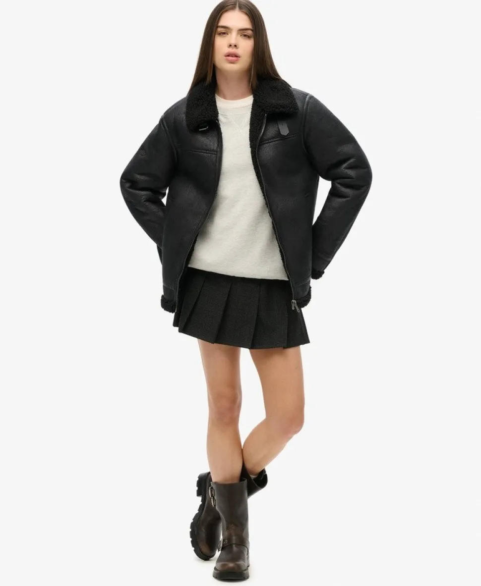 Oversized Faux Shearling Aviator Jacket
