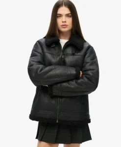 Oversized Faux Shearling Aviator Jacket