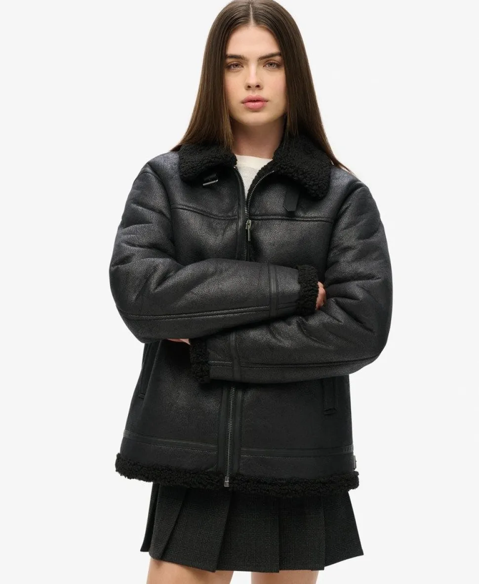 Oversized Faux Shearling Aviator Jacket