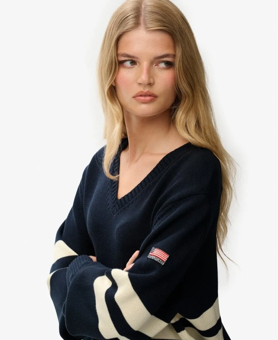 Oversized Striped V-Neck Jumper