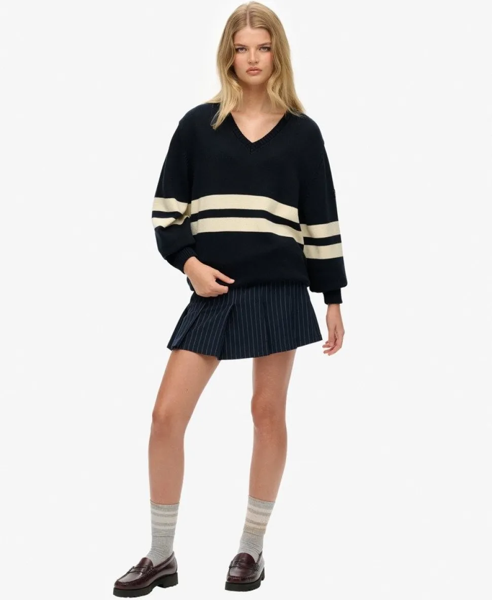 Oversized Striped V-Neck Jumper