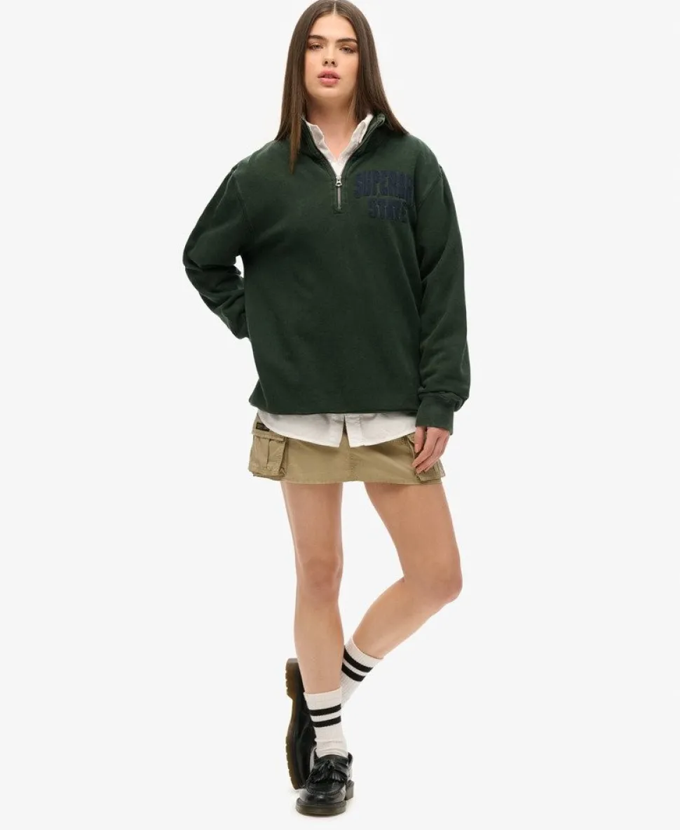 Oversized Vintage Athletic Zip Henley Jumper