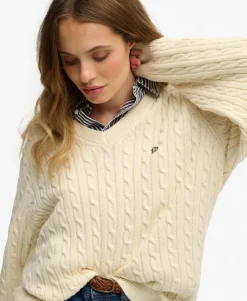 Oversized V Neck Cable Jumper
