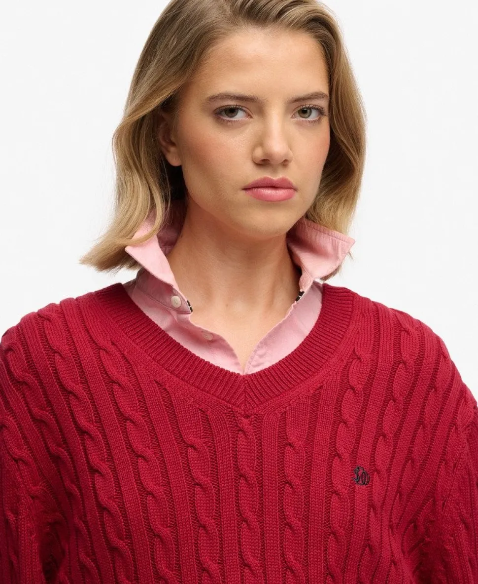 Oversized V Neck Cable Jumper