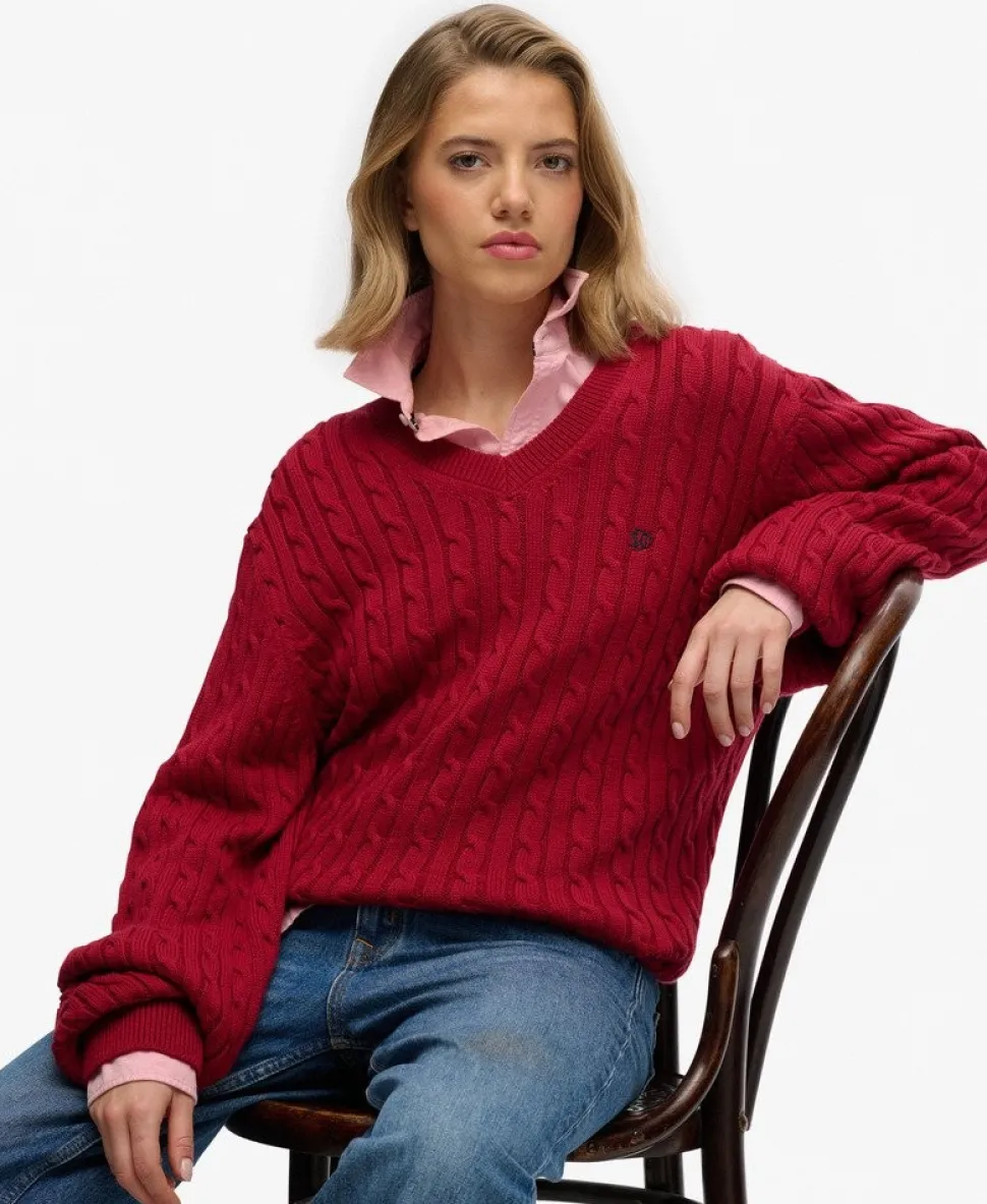 Oversized V Neck Cable Jumper