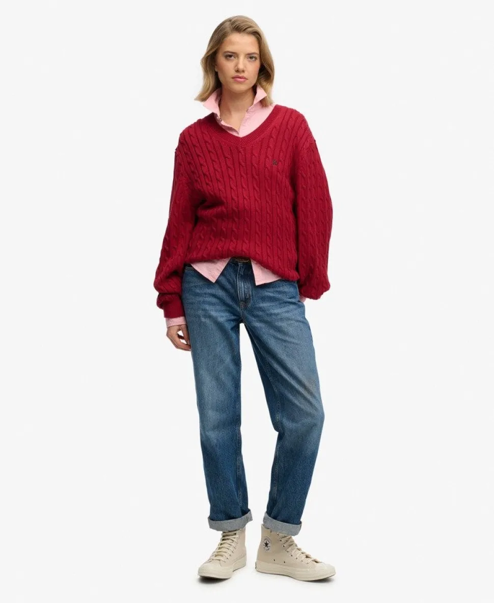 Oversized V Neck Cable Jumper