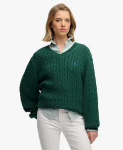Oversized V Neck Cable Jumper
