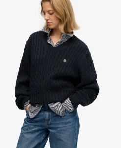 Oversized V Neck Cable Jumper