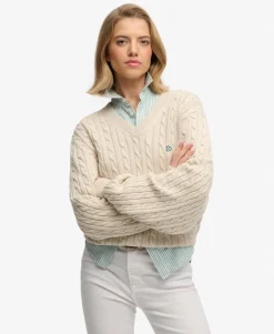 Oversized V Neck Cable Jumper