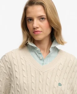 Oversized V Neck Cable Jumper
