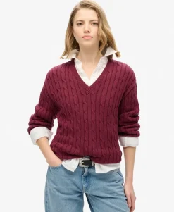 Oversized V Neck Cable Jumper