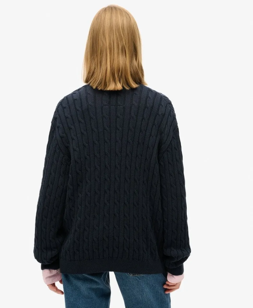 Oversized V Neck Cable Jumper