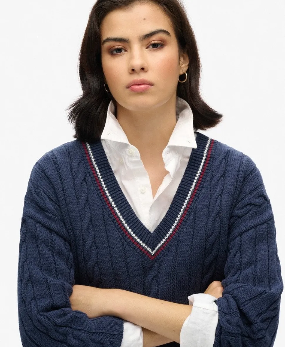 Oversized V-Neck Cricket Knit Jumper
