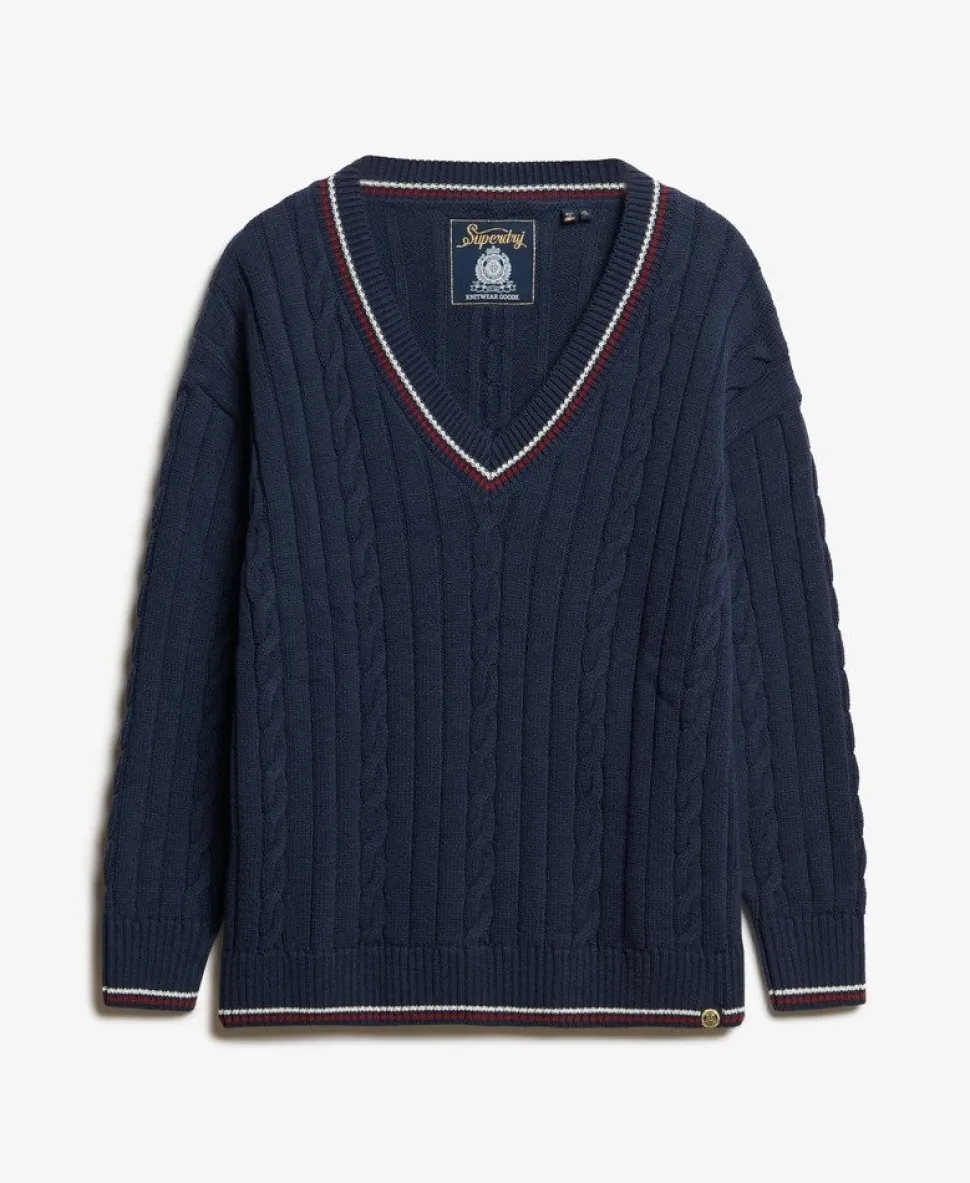 Oversized V-Neck Cricket Knit Jumper