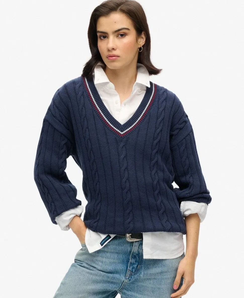 Oversized V-Neck Cricket Knit Jumper