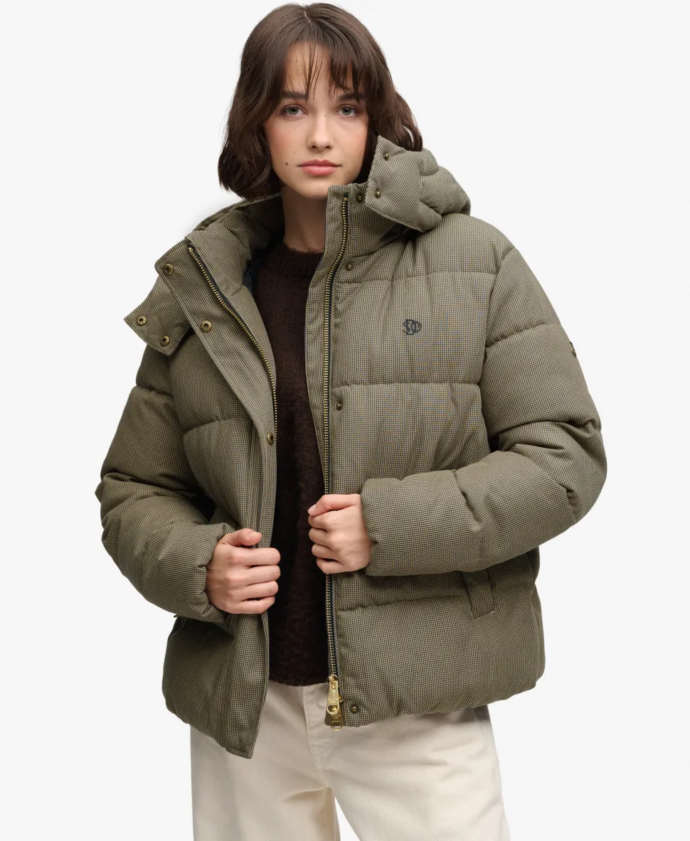 Premium Hooded Check Puffer Jacket
