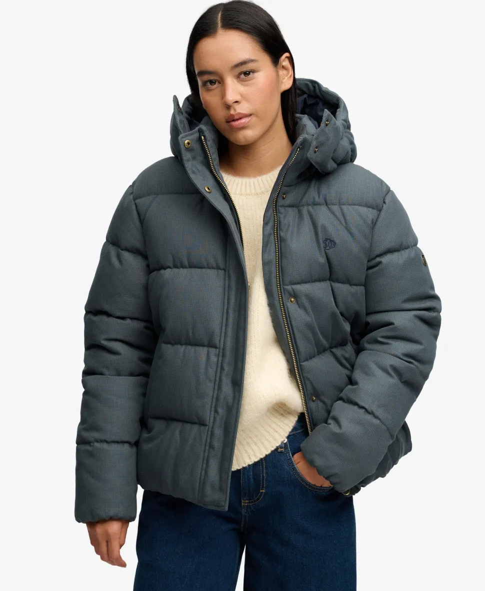 Premium Hooded Check Puffer Jacket