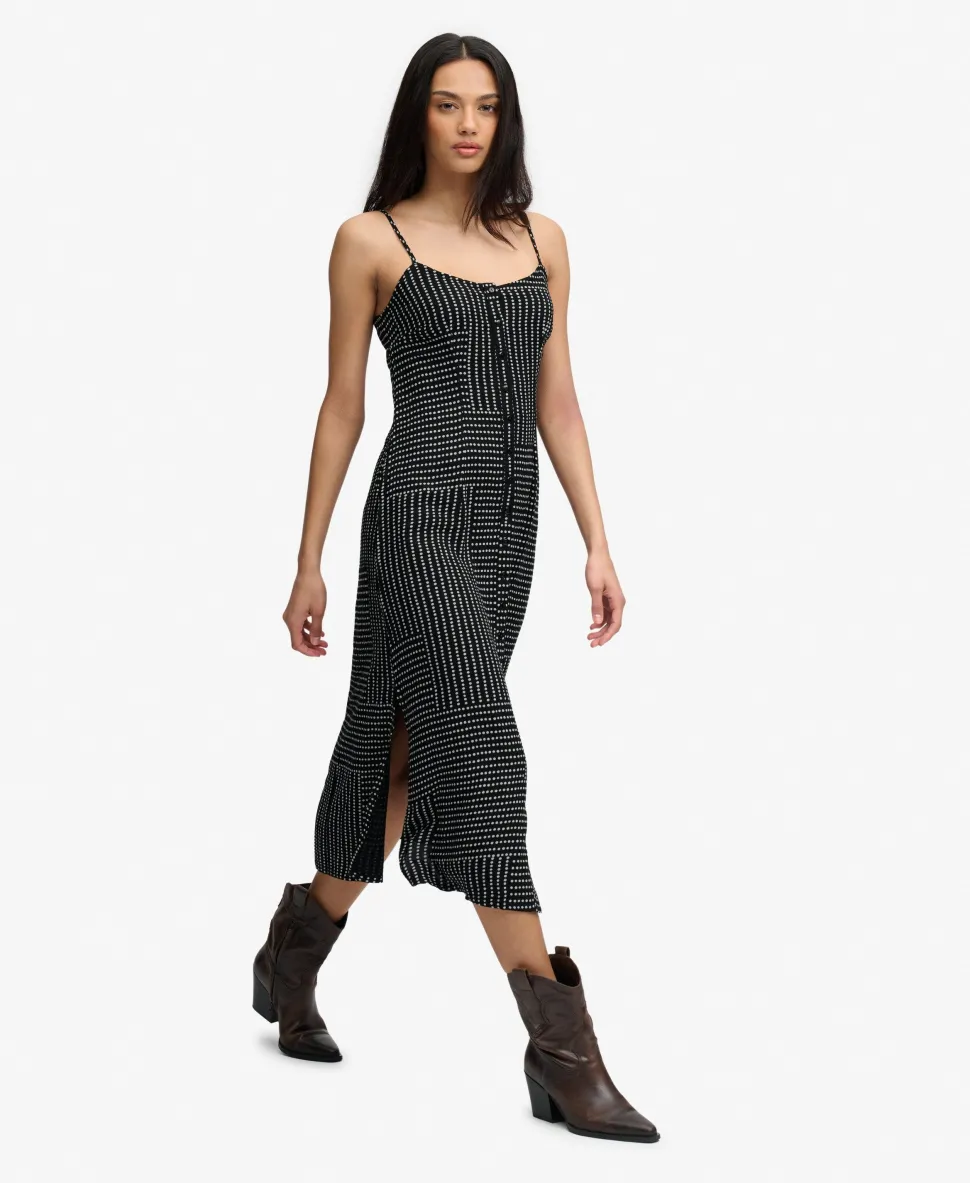 Print Button Down Cami Midi Dress