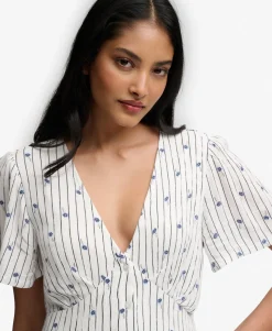 Printed Button Short Sleeve Midi Tea Dress
