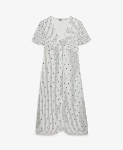 Printed Button Short Sleeve Midi Tea Dress