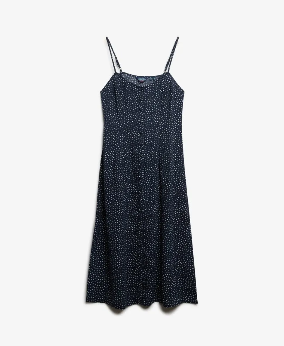 Printed Button-Up Cami Midi Dress