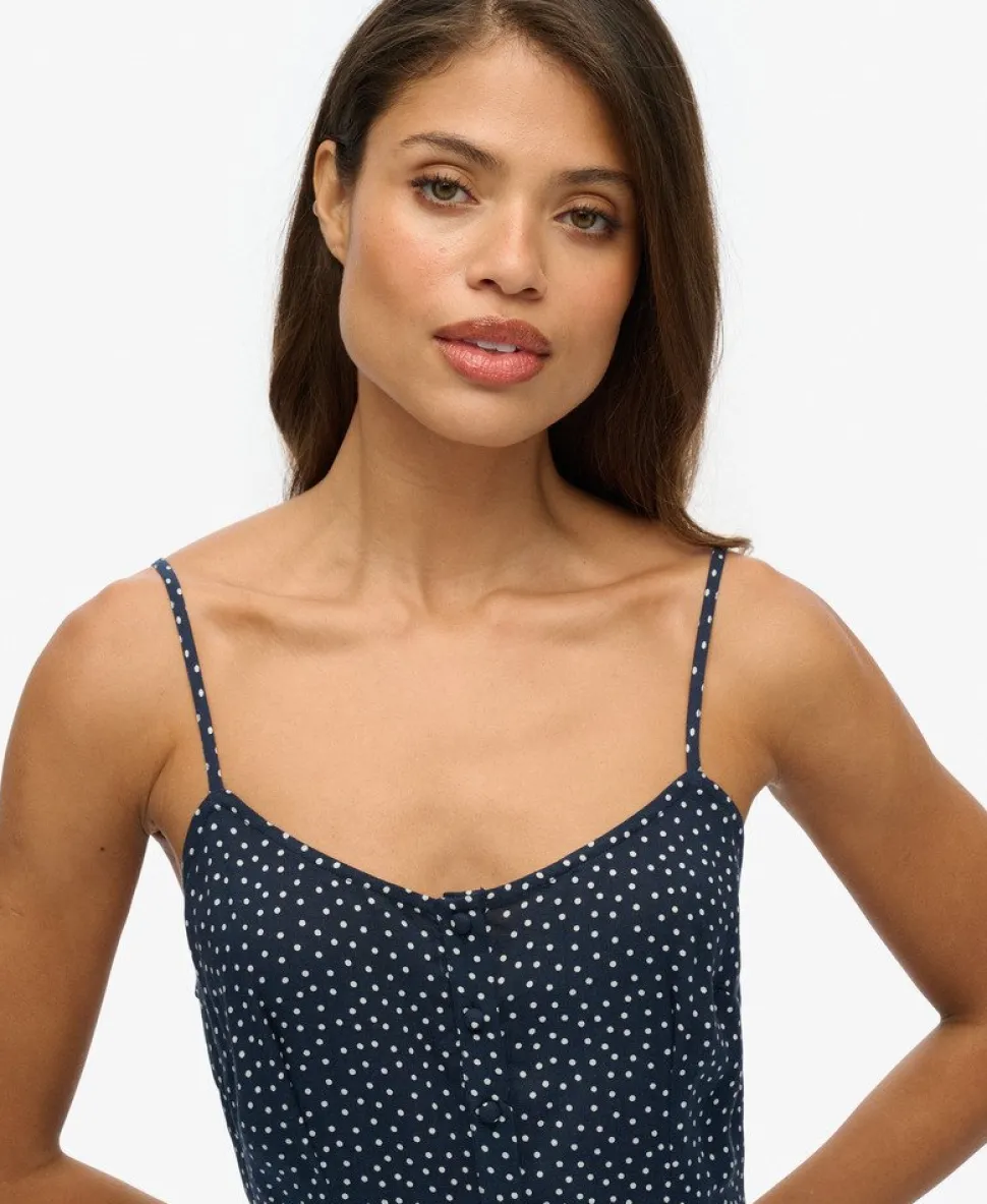 Printed Button-Up Cami Midi Dress